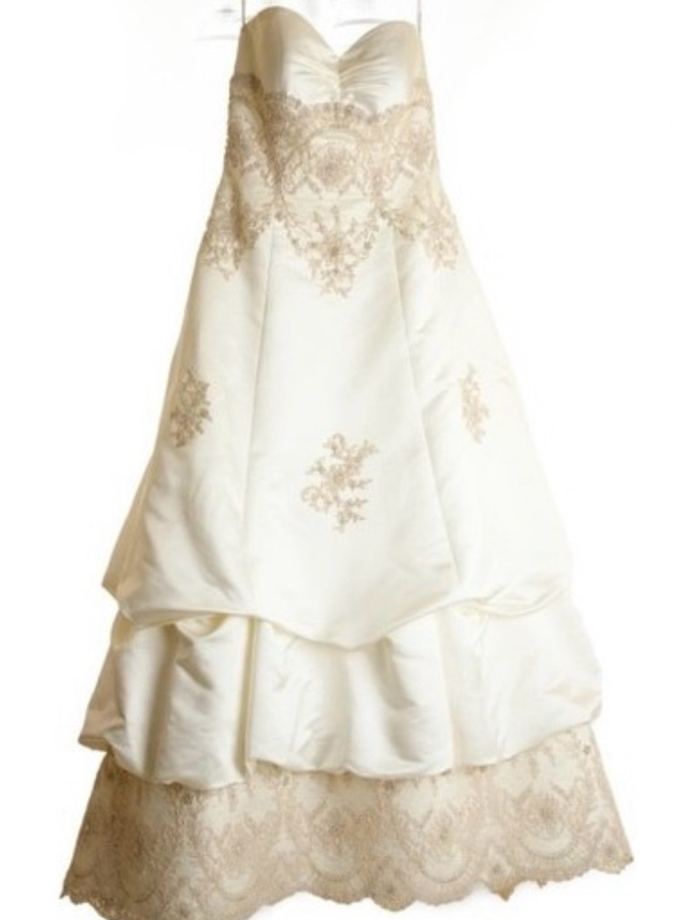 Oleg Cassini Ivory Strapless A-Line Wedding Dress with Gold Lace Appliqué